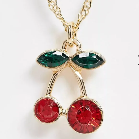 NWT ASOS necklace with cherry charm in gold tone - Picture 2 of 2